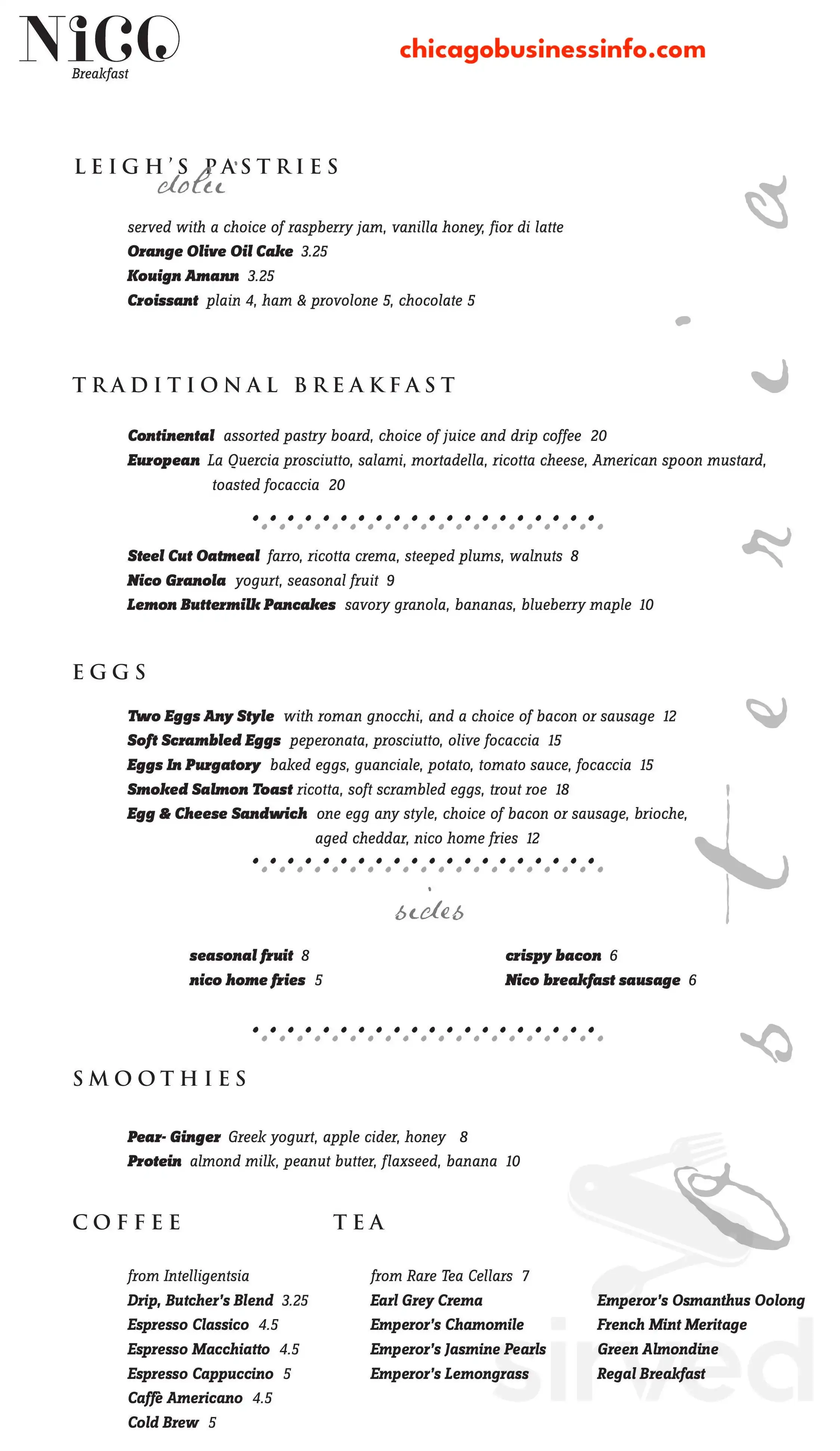 Nico Osteria Chicago Breakfast Menu 1