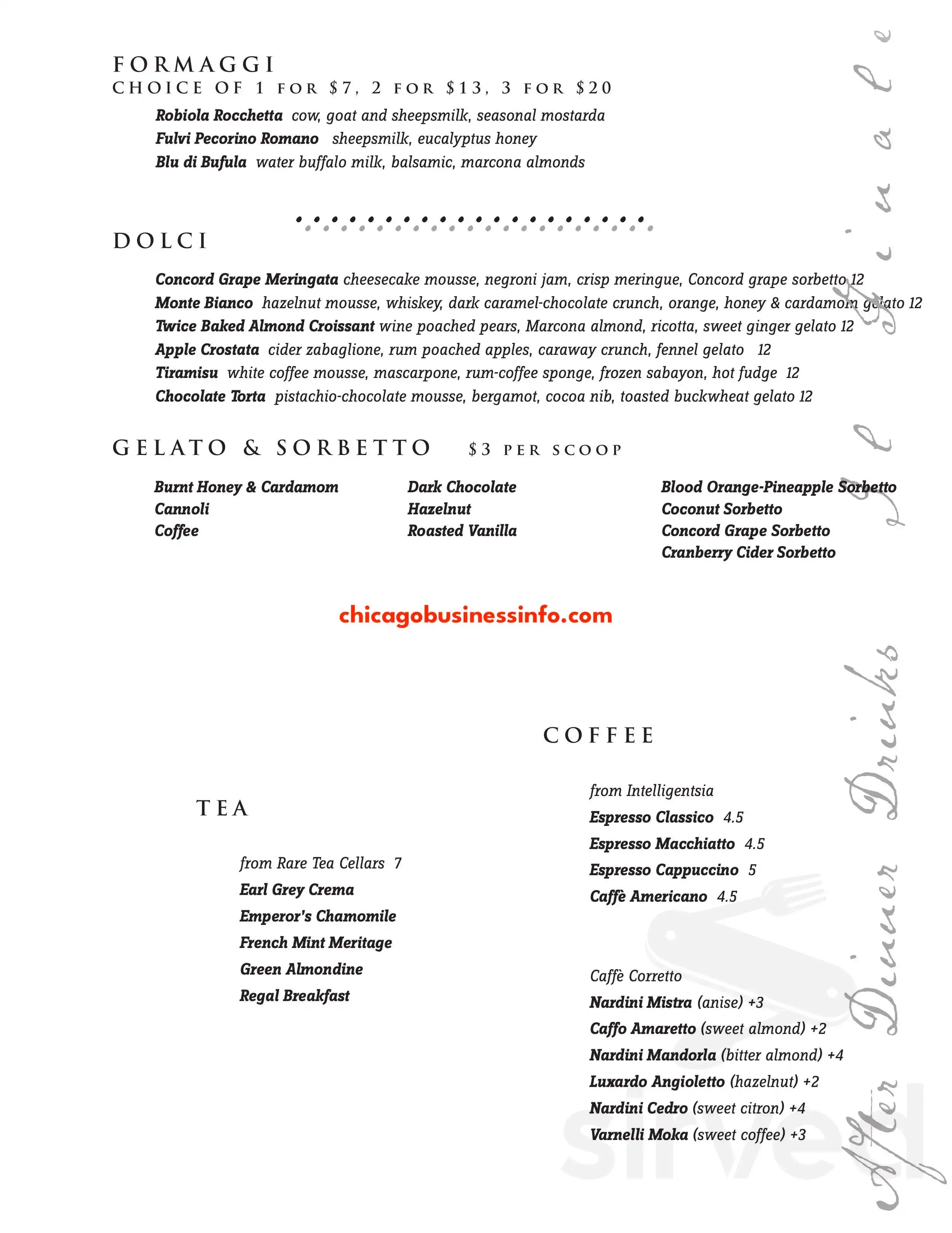 Nico Osteria Chicago Desserts Menu