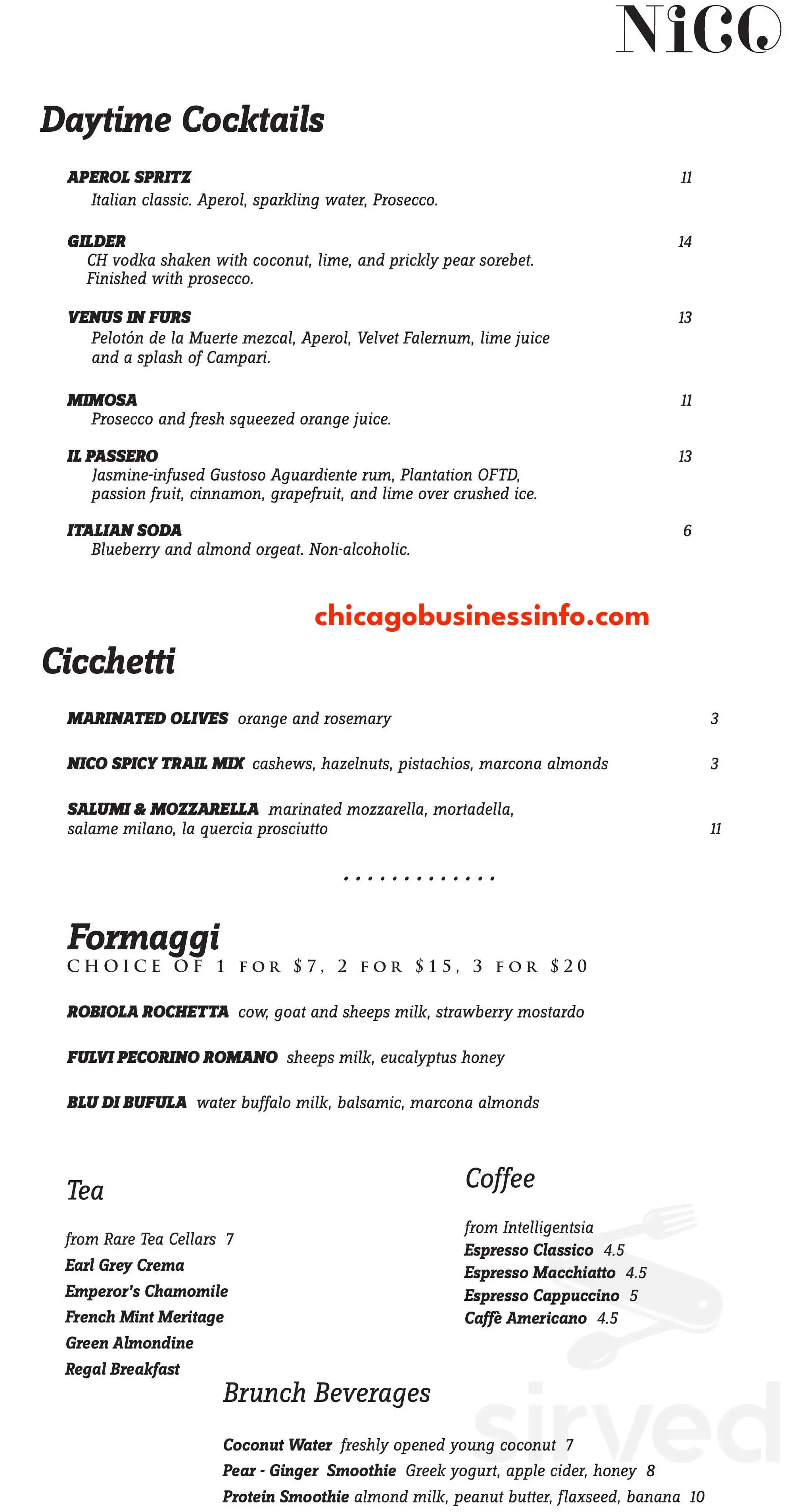 Nico Osteria Chicago Drinks Cocktails Menu