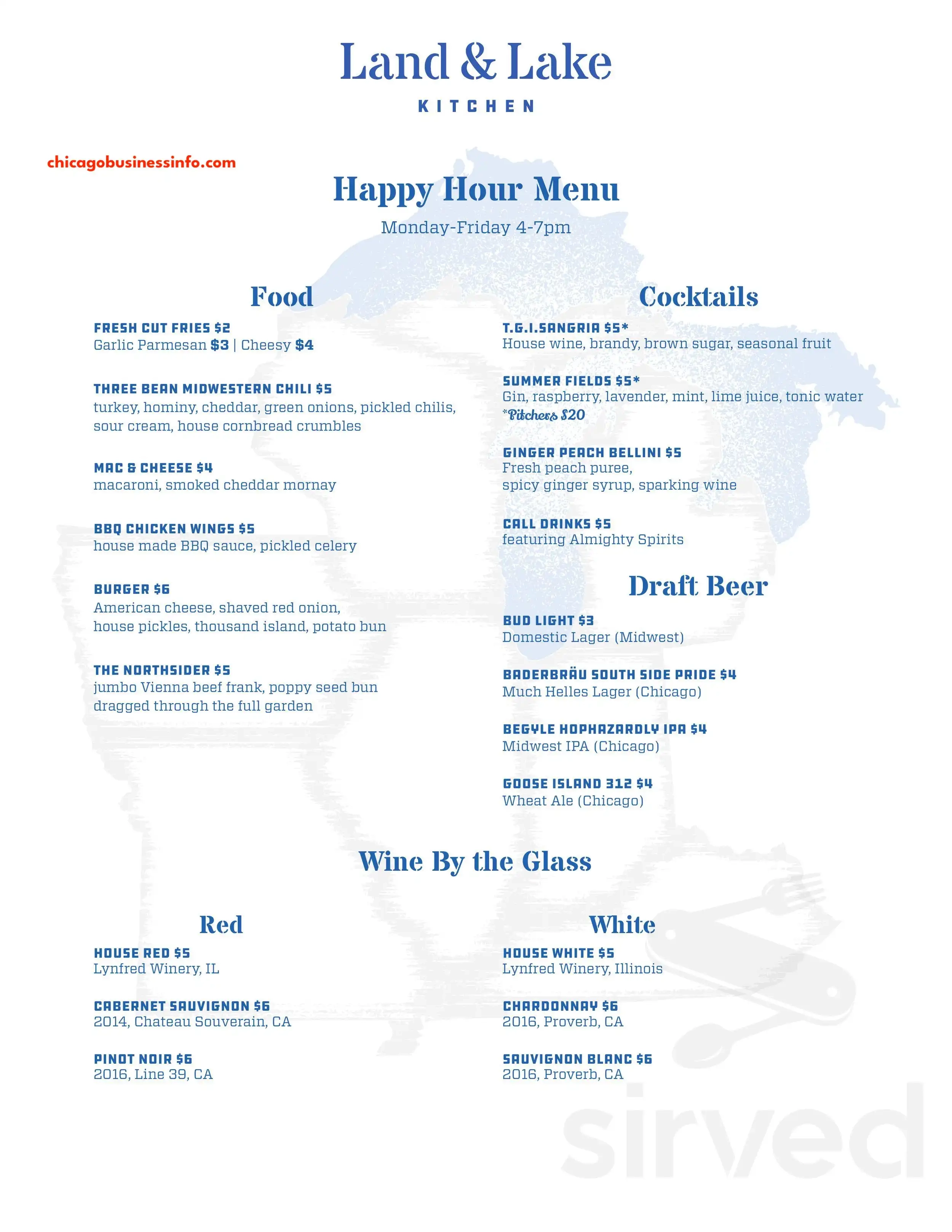 Land & Lake Andersonville Happy Hour Menu