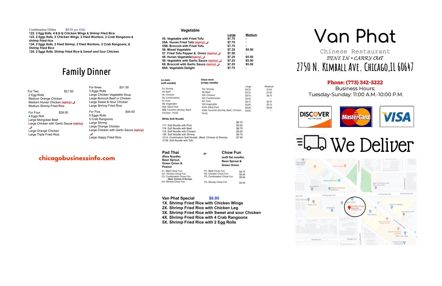 Van Phat Chinese Restaurant Chicago Carry Out Menu 1