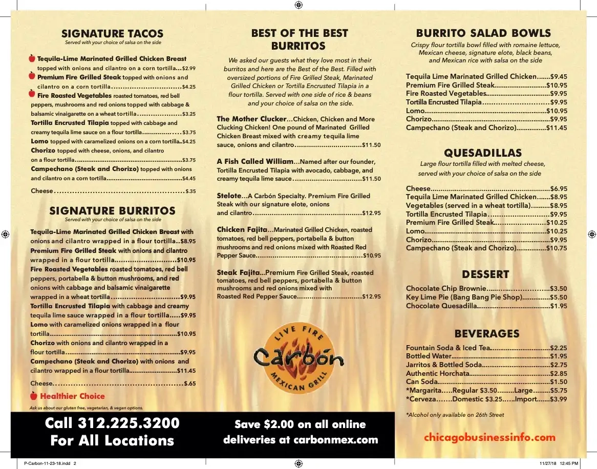 Carbon Live Fire Mexican Grill Carry Out Menu 2