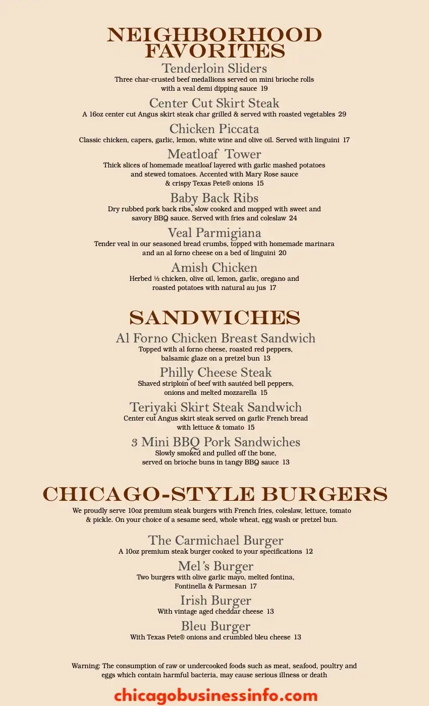 Carmichael's Chicago Dinner Menu 3