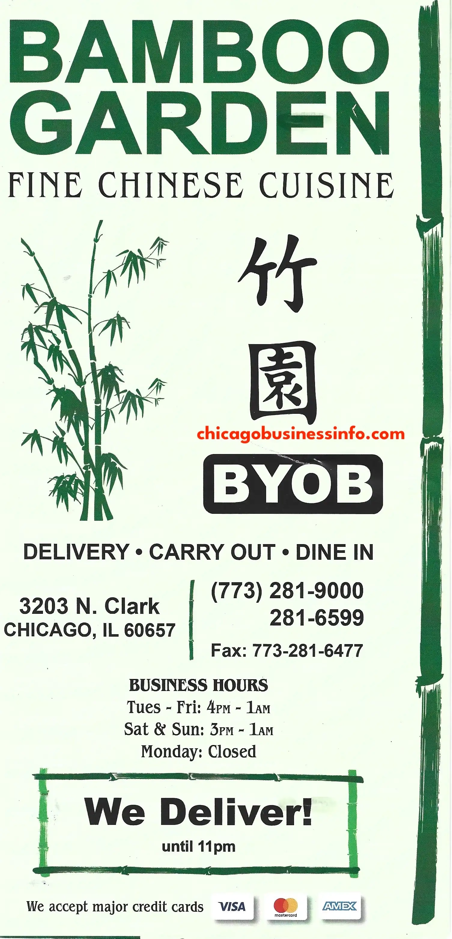 Bamboo Garden Restaurant Chicago North Clark Street Carry Out Menu 1