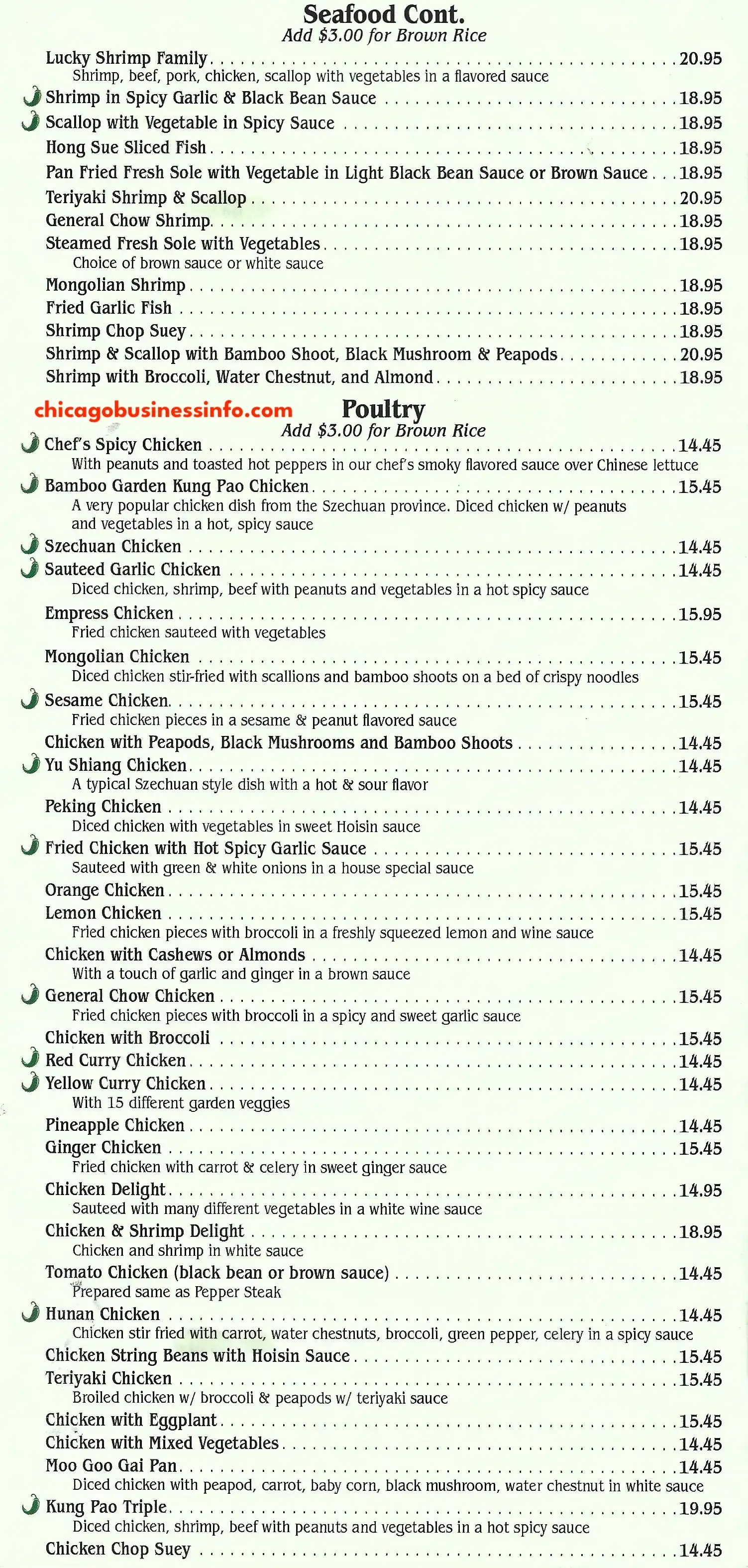 Bamboo Garden Restaurant Chicago North Clark Street Carry Out Menu 4