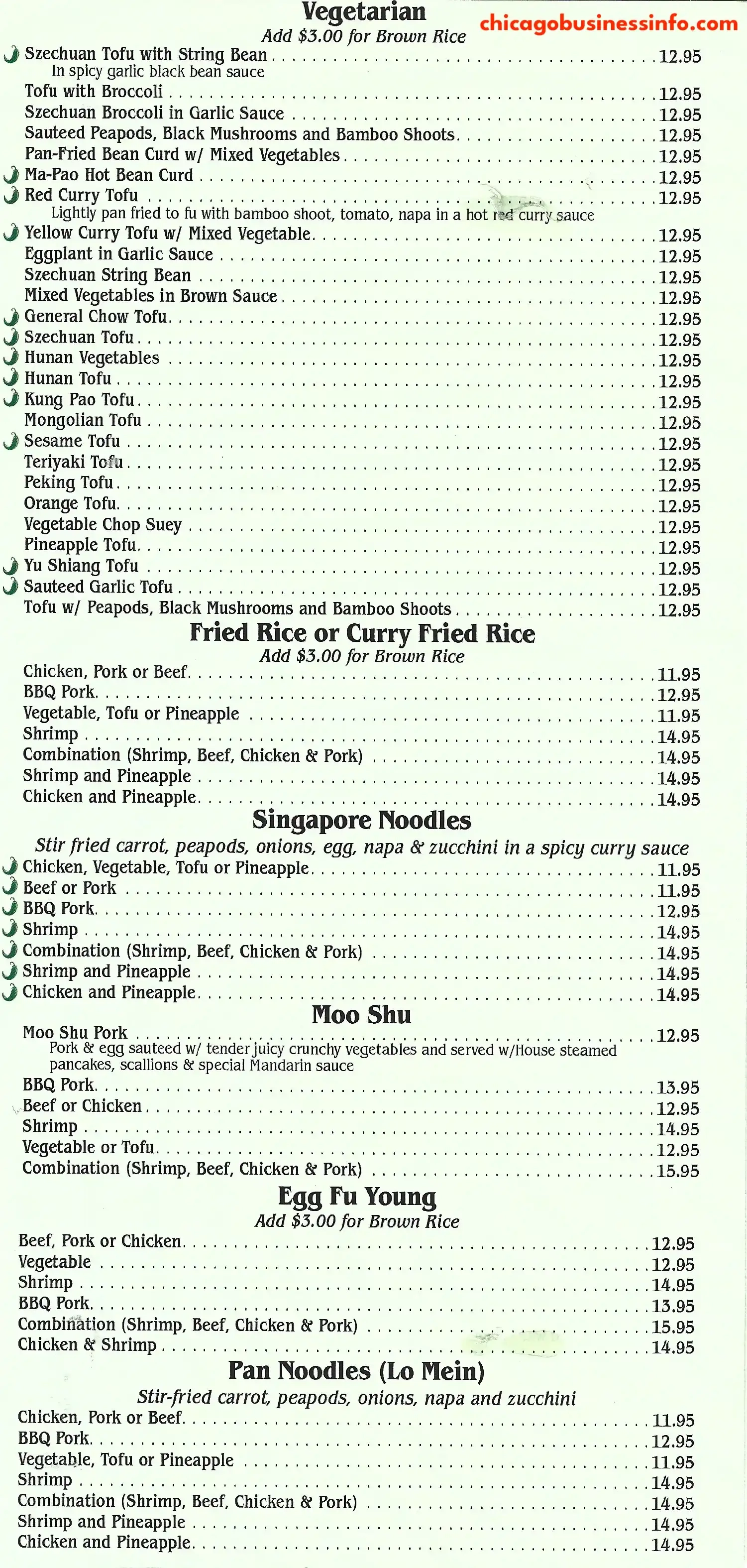 Bamboo Garden Restaurant Chicago North Clark Street Carry Out Menu 5