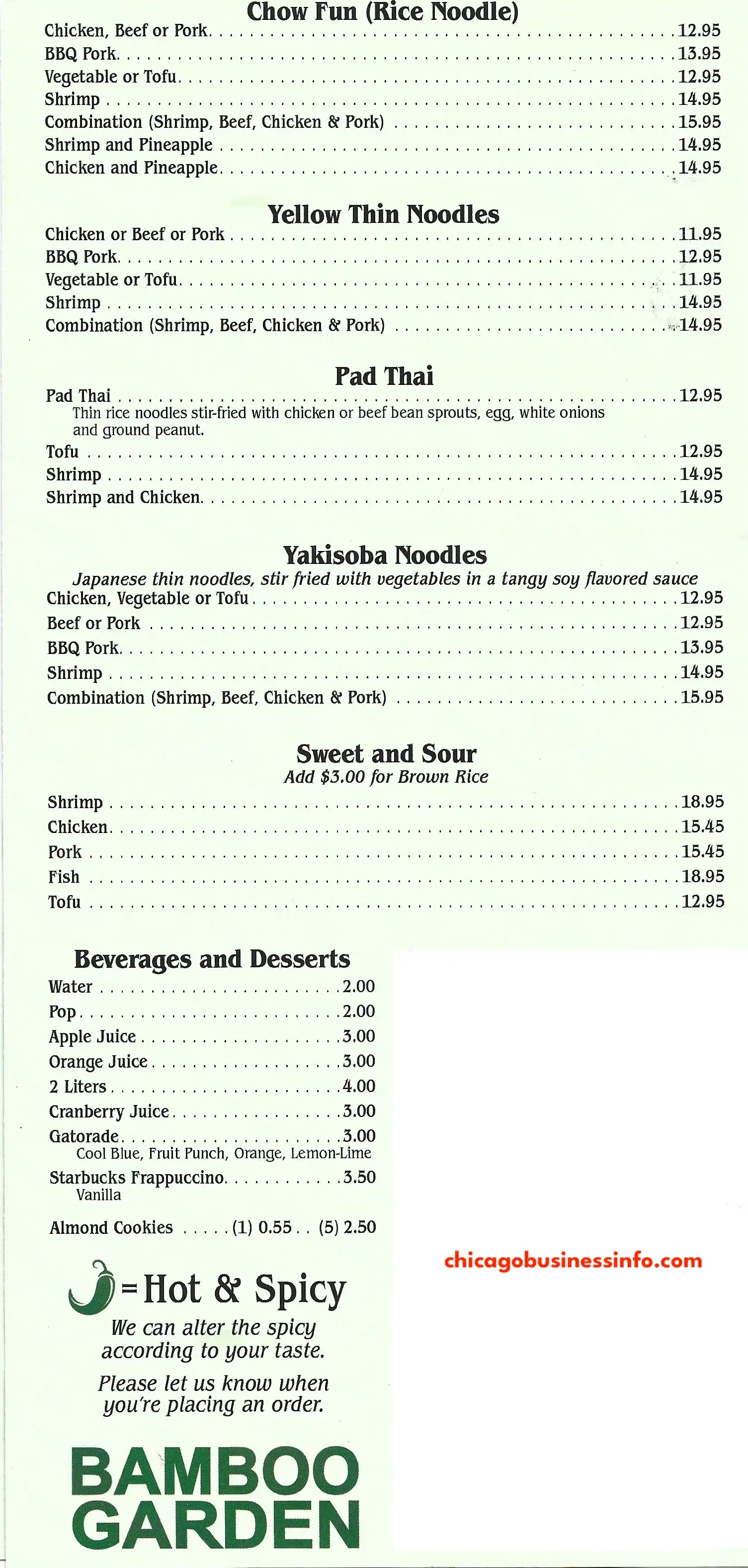 Bamboo Garden Restaurant Chicago North Clark Street Carry Out Menu 6