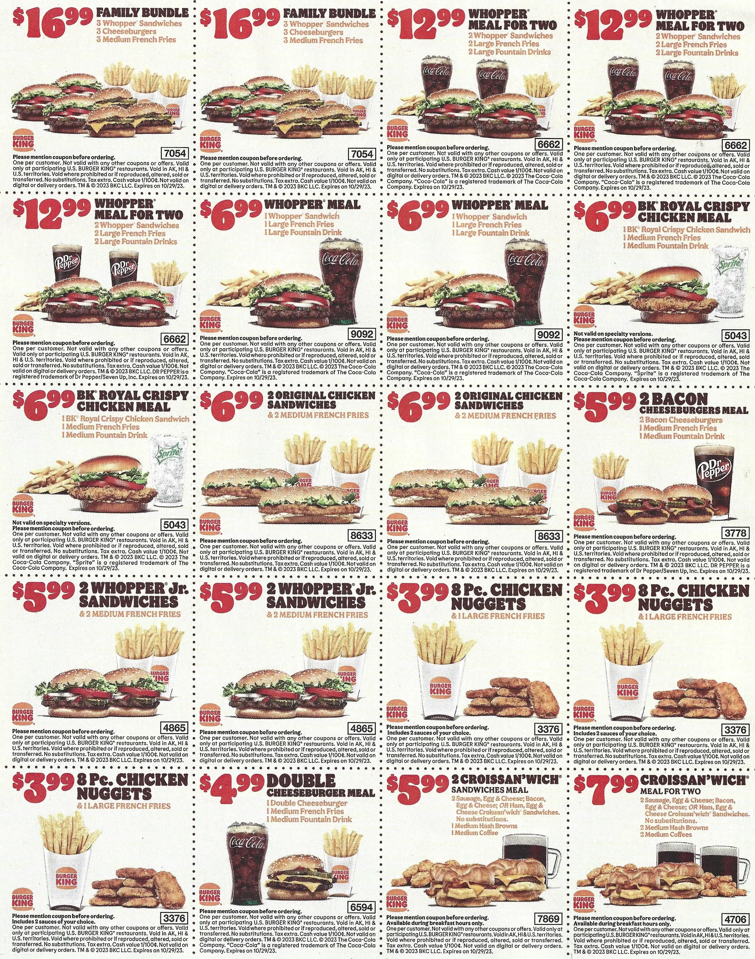 Burger King Printable Store Coupons Mailer Expires 10/29/2023