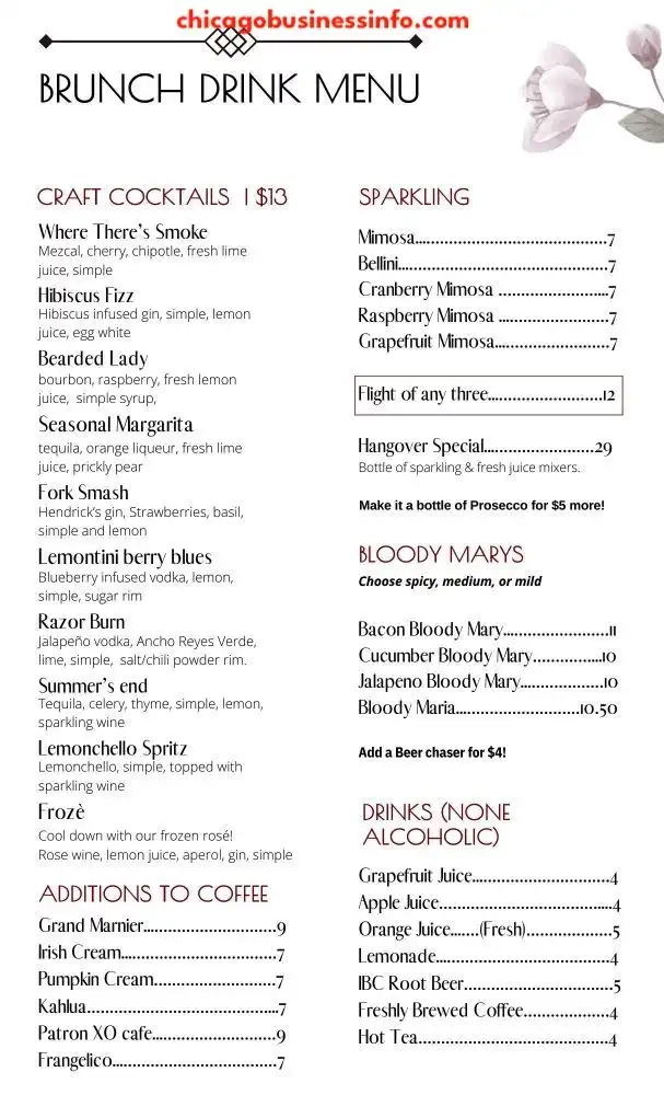 Fork Chicago Brunch Drinks Menu