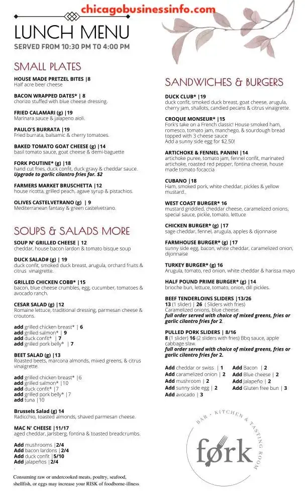 Fork Chicago Lunch Menu