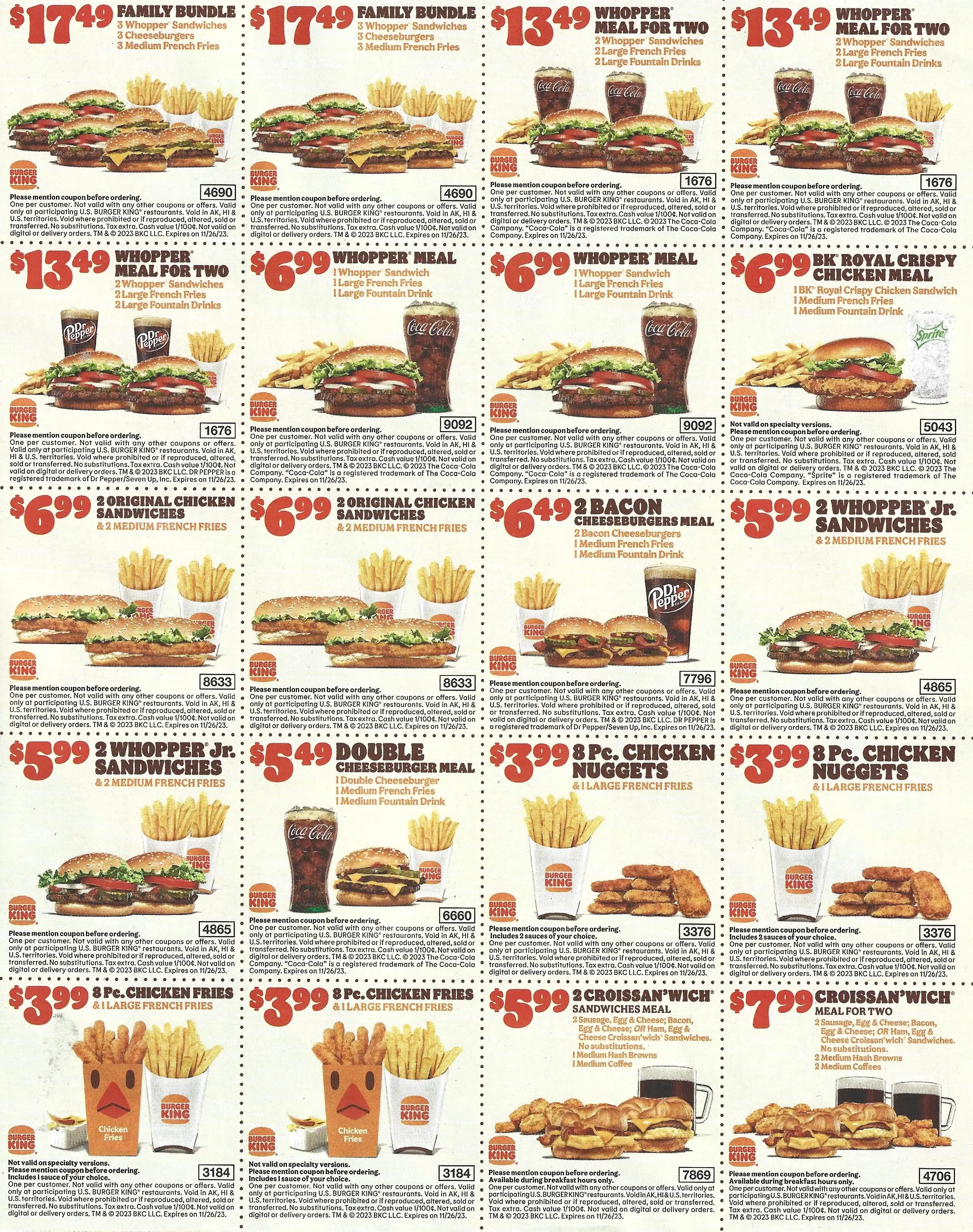 Burger King Printable Store Coupons - Expires 11/26/2023