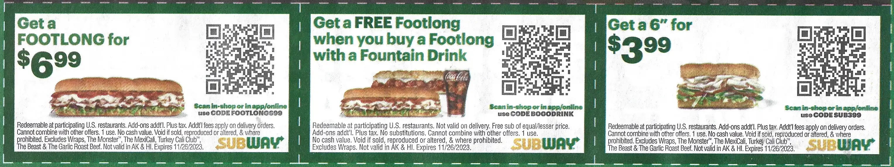 Subway coupon 