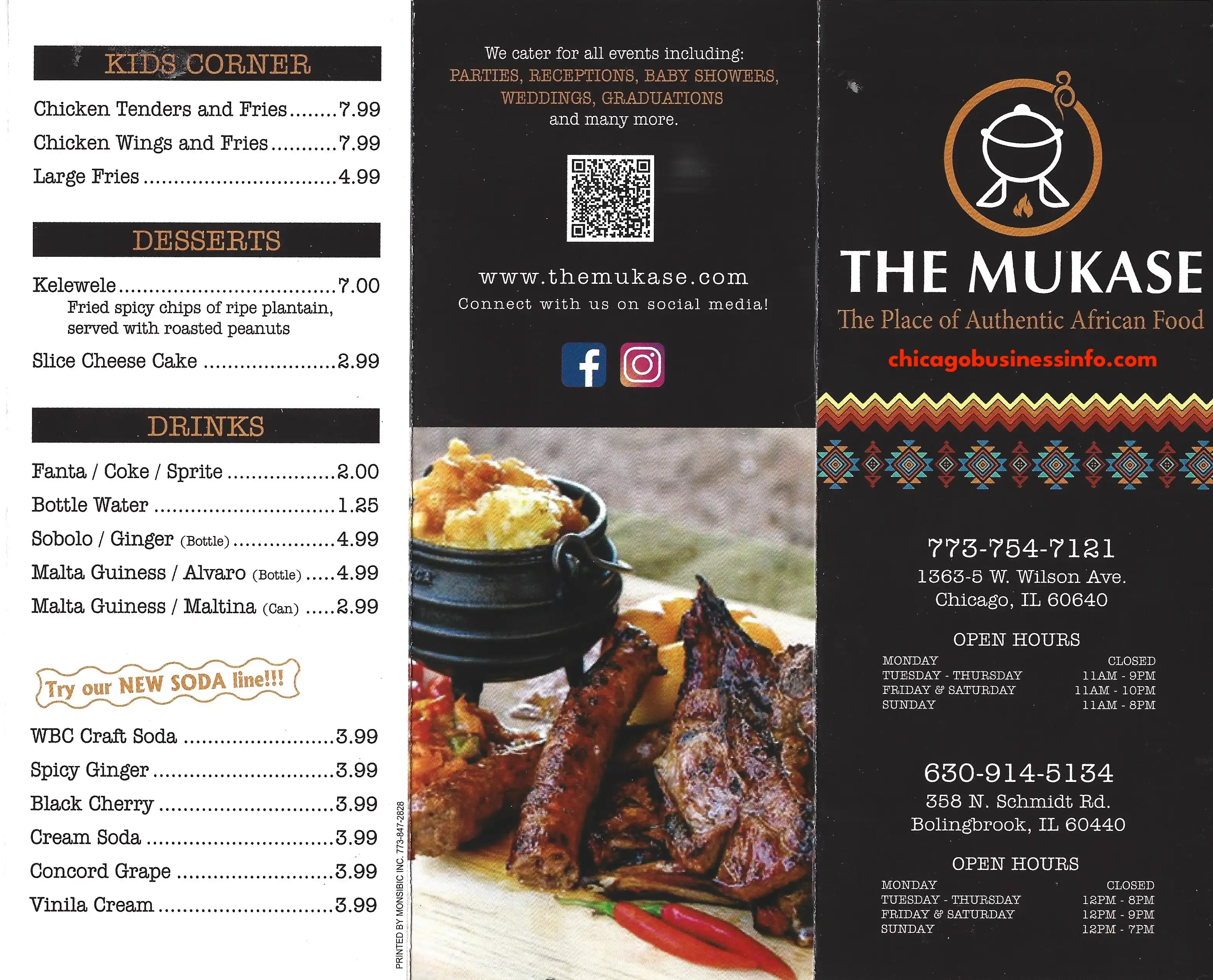 The Mukase African Restaurant Chicago Carry Out Menu 1