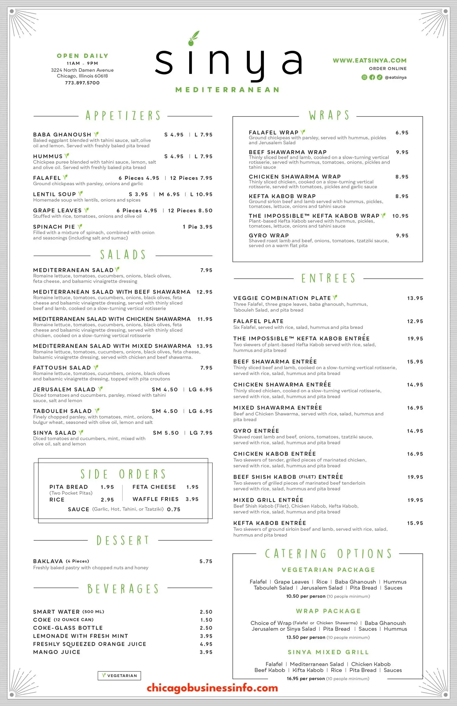 Sinya Mediterranean Chicago Menu 1