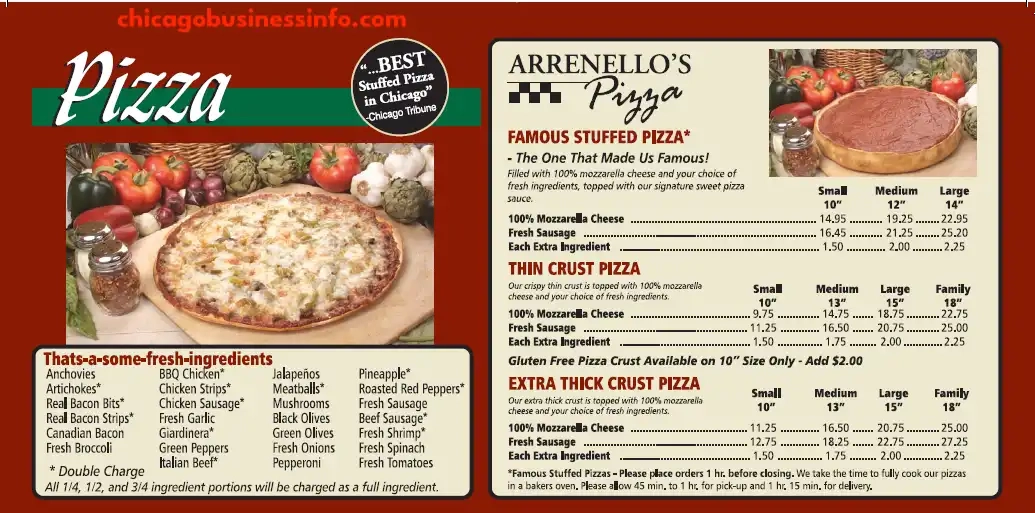 Arrenello's Pizza Pizzas Menu
