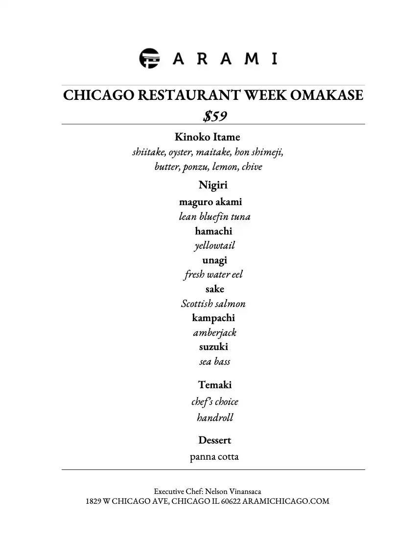 Chicago Restaurant Week 2024 Menu Arami