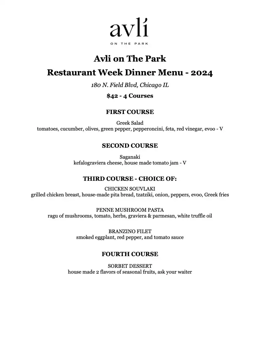 Chicago Restaurant Week 2024 Menu Avli Taverna On The Park Dinner