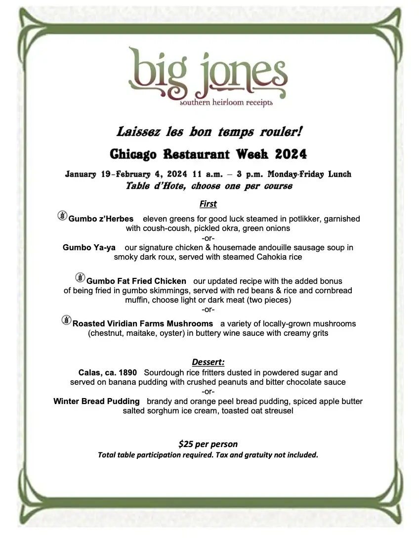 Chicago Restaurant Week 2024 Menu Big Jones Lunch