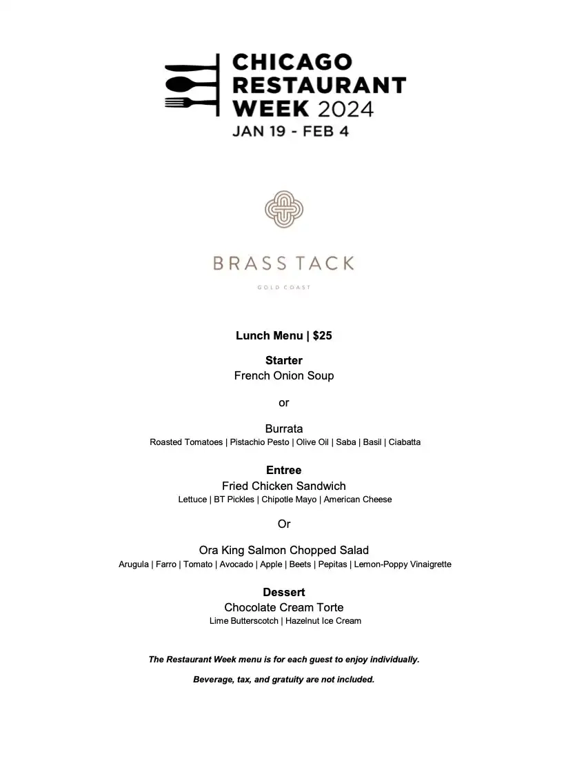 Chicago Restaurant Week 2024 Menu Brass Tack Lunch