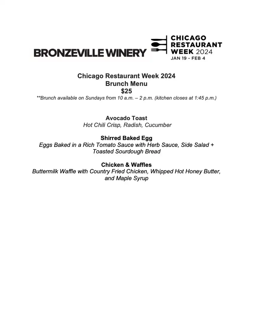 Chicago Restaurant Week 2024 Menu Bronzeville Winery Brunch