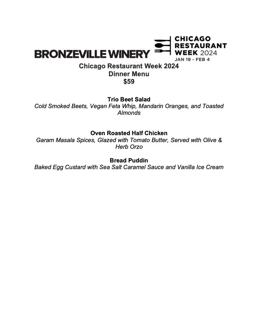 Chicago Restaurant Week 2024 Menu Bronzeville Winery Dinner