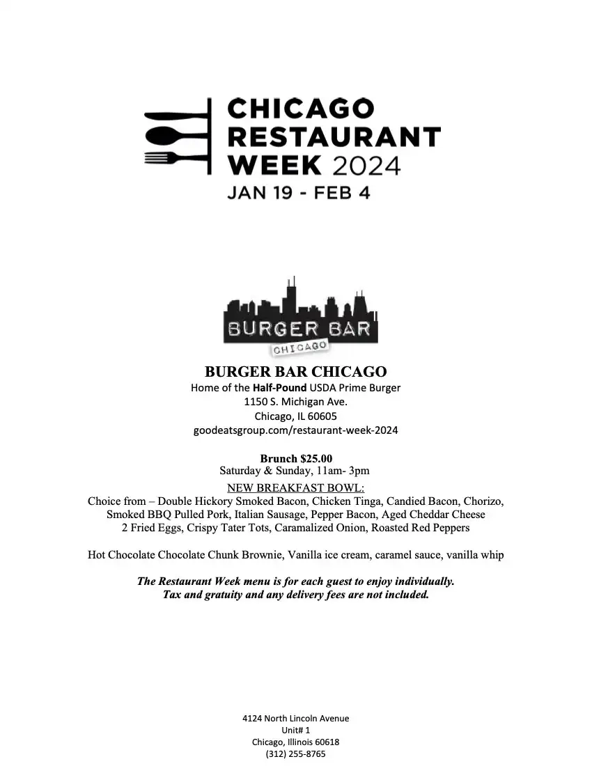 Chicago Restaurant Week 2024 Menu Burger Bar Brunch
