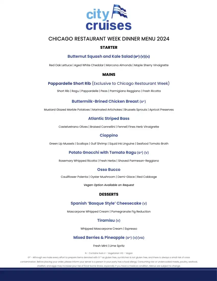 Chicago Restaurant Week 2024 Menu City Cruises Chicago