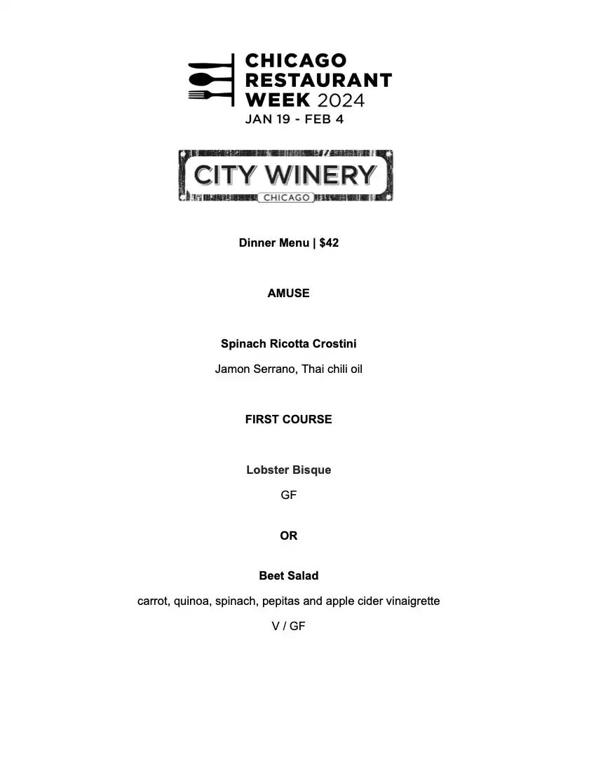 Chicago Restaurant Week 2024 Menu City Winery 1