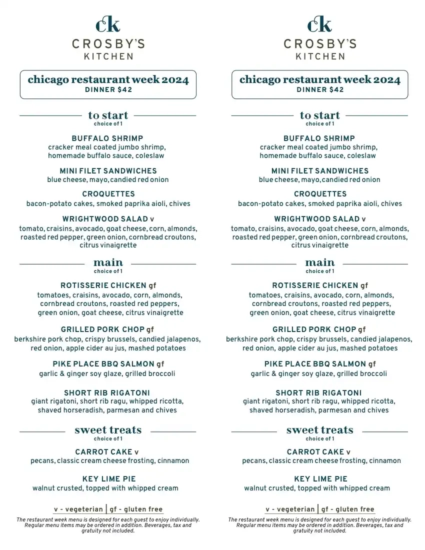 Chicago Restaurant Week 2024 Menu Crosby's Kitchen Dinner