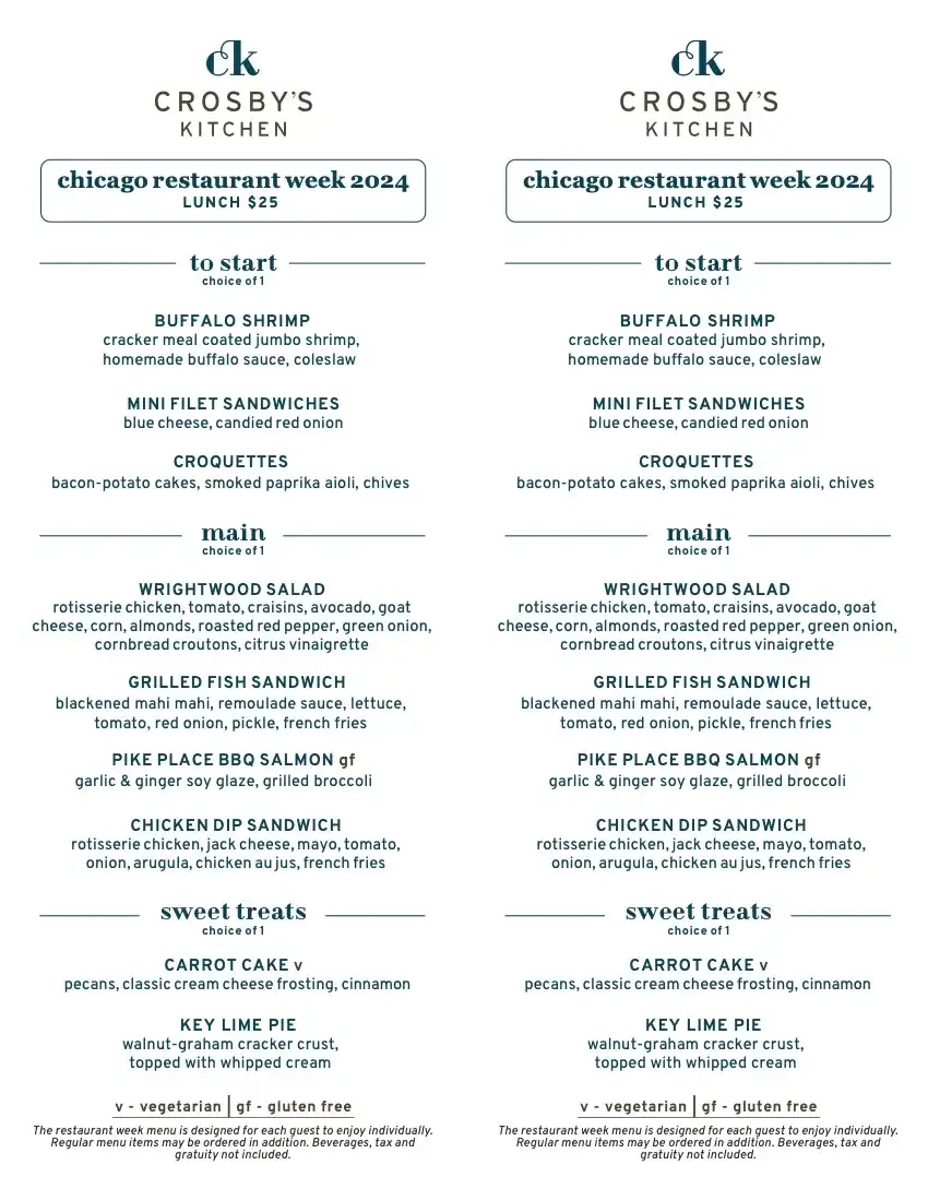 Chicago Restaurant Week 2024 Menu Crosby's Kitchen Lunch