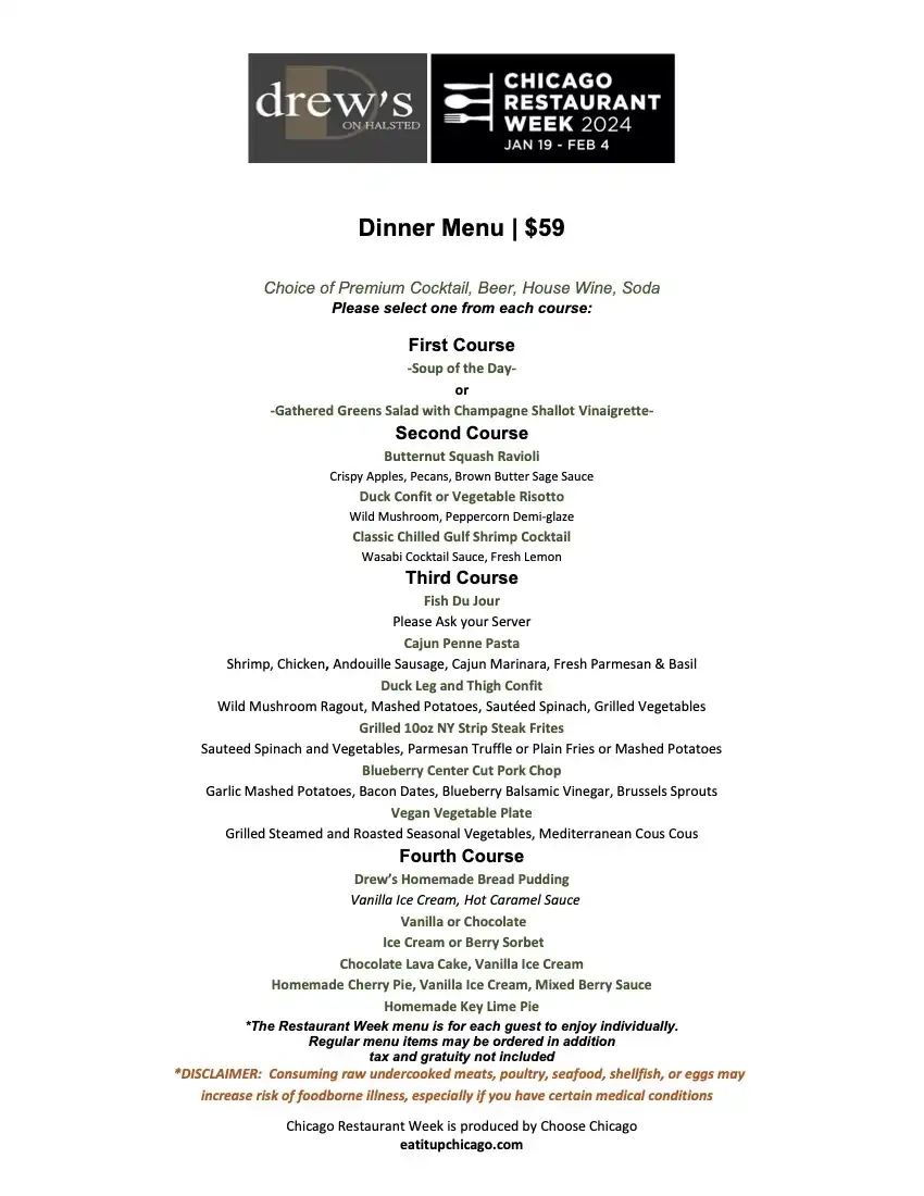 Chicago Restaurant Week 2024 Menu Drew's On Halsted Dinner 2