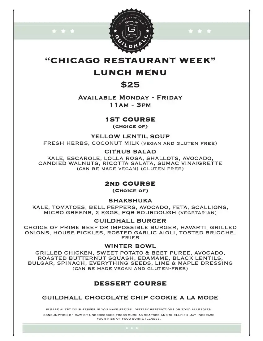 Chicago Restaurant Week 2024 Menu Guildhall