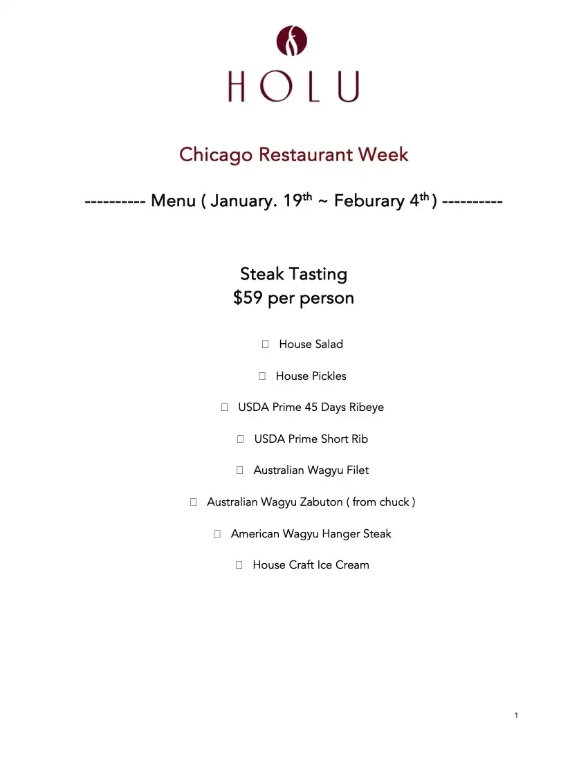 Chicago Restaurant Week 2024 Menu Holu