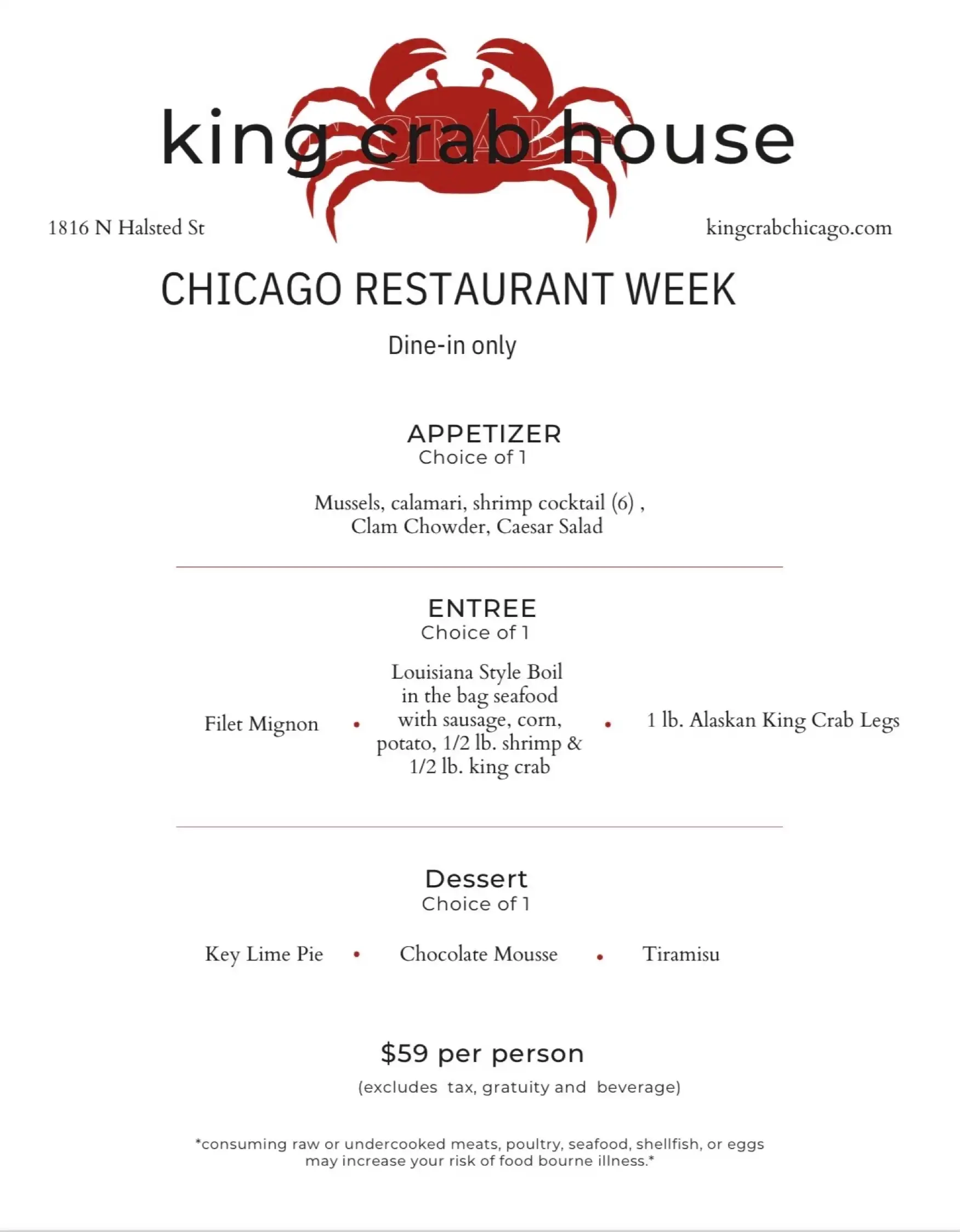 Chicago Restaurant Week 2024 Menu King Crab House Dinner 2