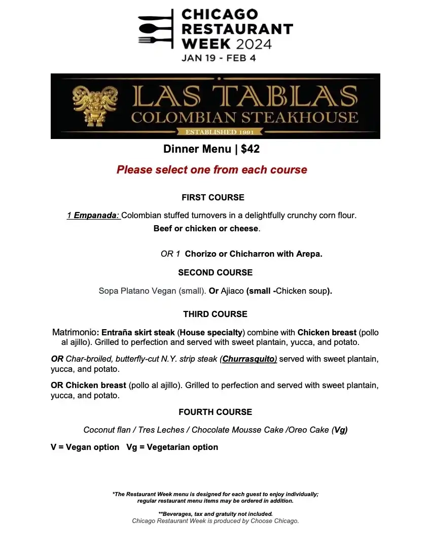 Chicago Restaurant Week 2024 Menu Las Tablas Dinner