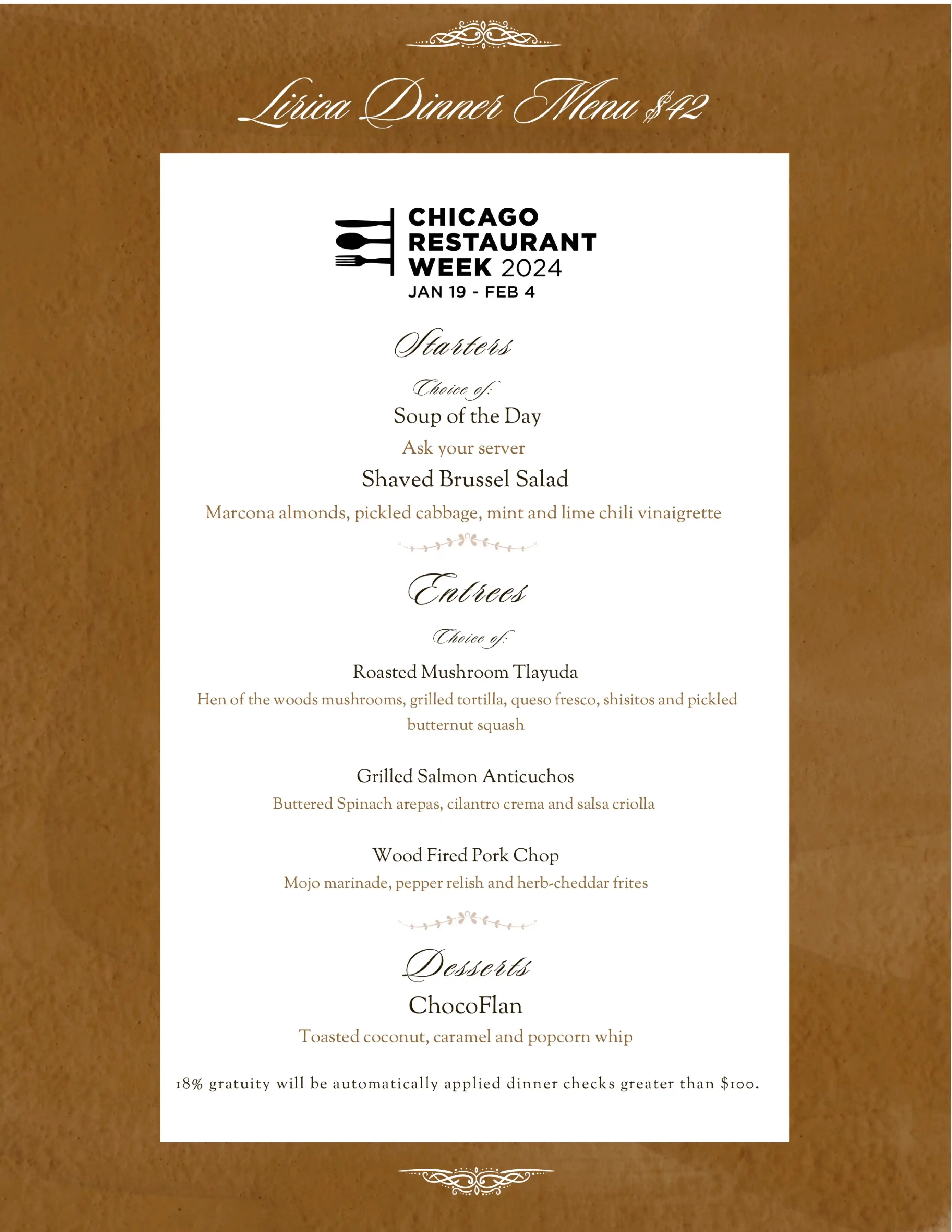 Chicago Restaurant Week 2024 Menu Lirica
