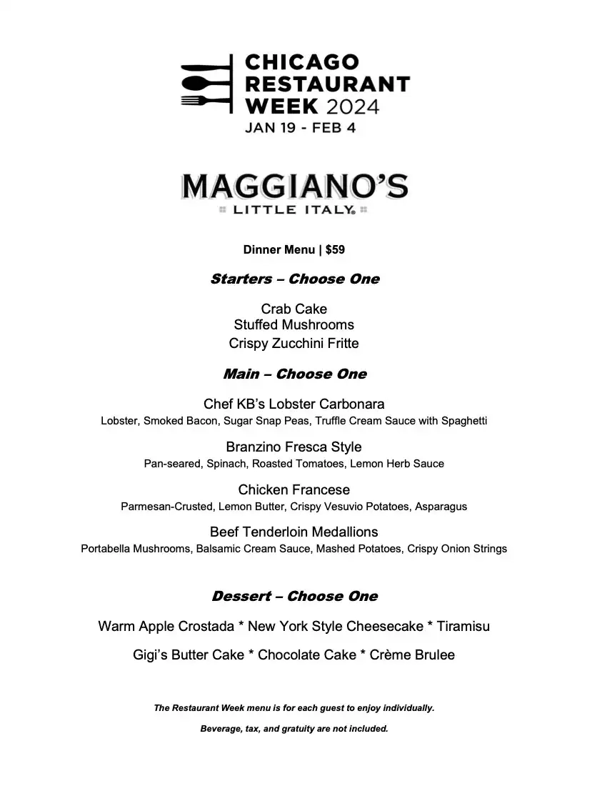 Chicago Restaurant Week 2024 Menu Maggiano's Clark St