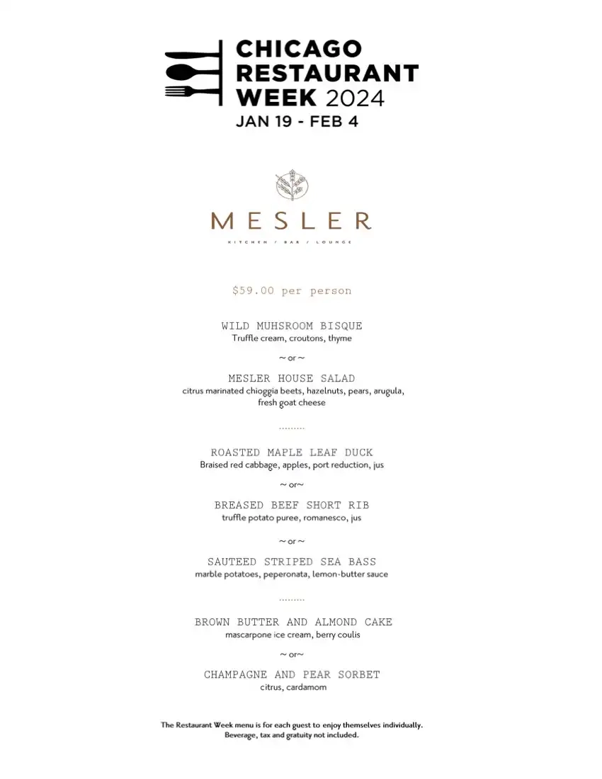 Chicago Restaurant Week 2024 Menu Mesler
