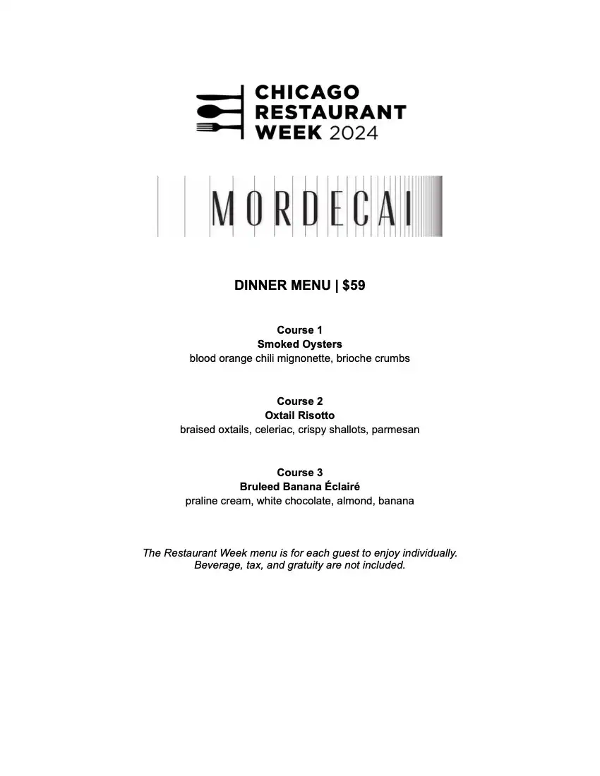 Chicago Restaurant Week 2024 Menu Mordecai