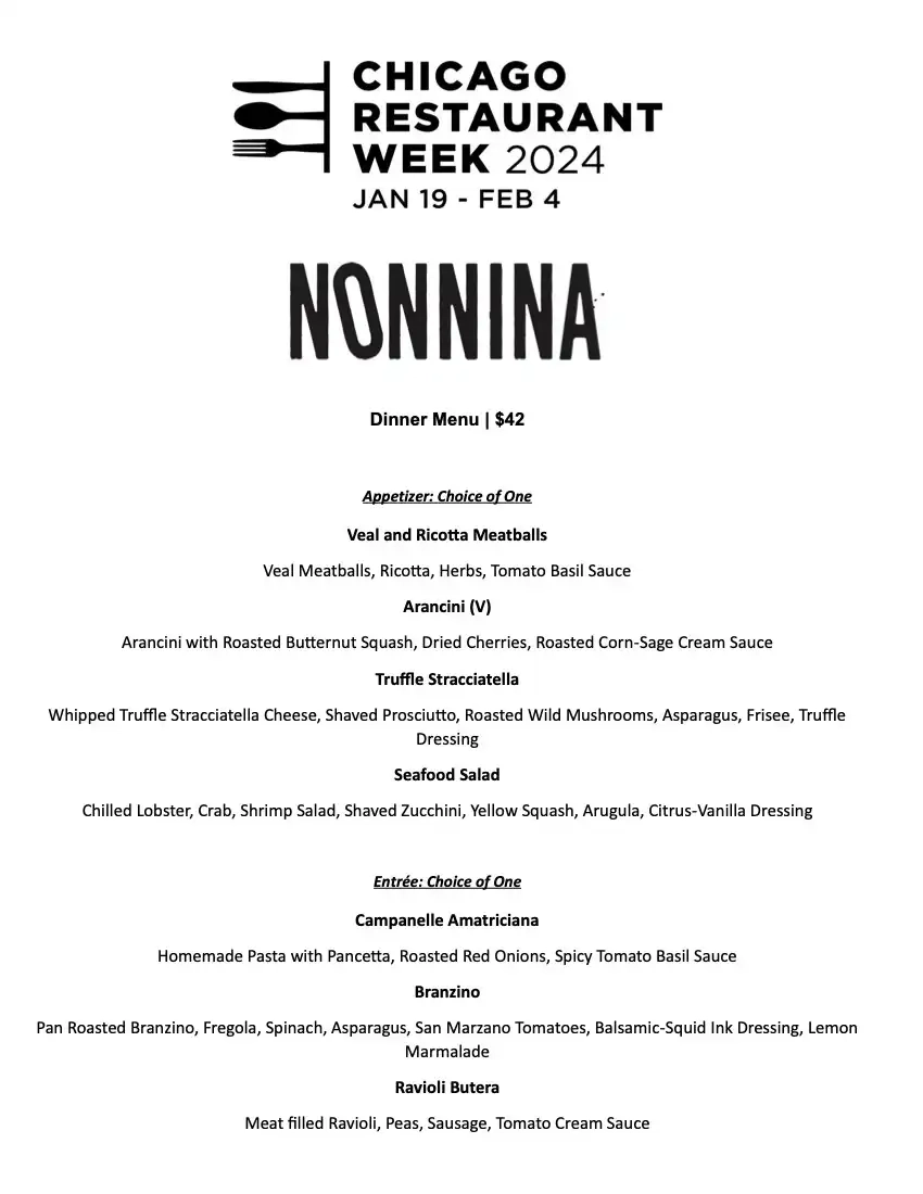 Chicago Restaurant Week 2024 Menu Nonnina Dinner 1