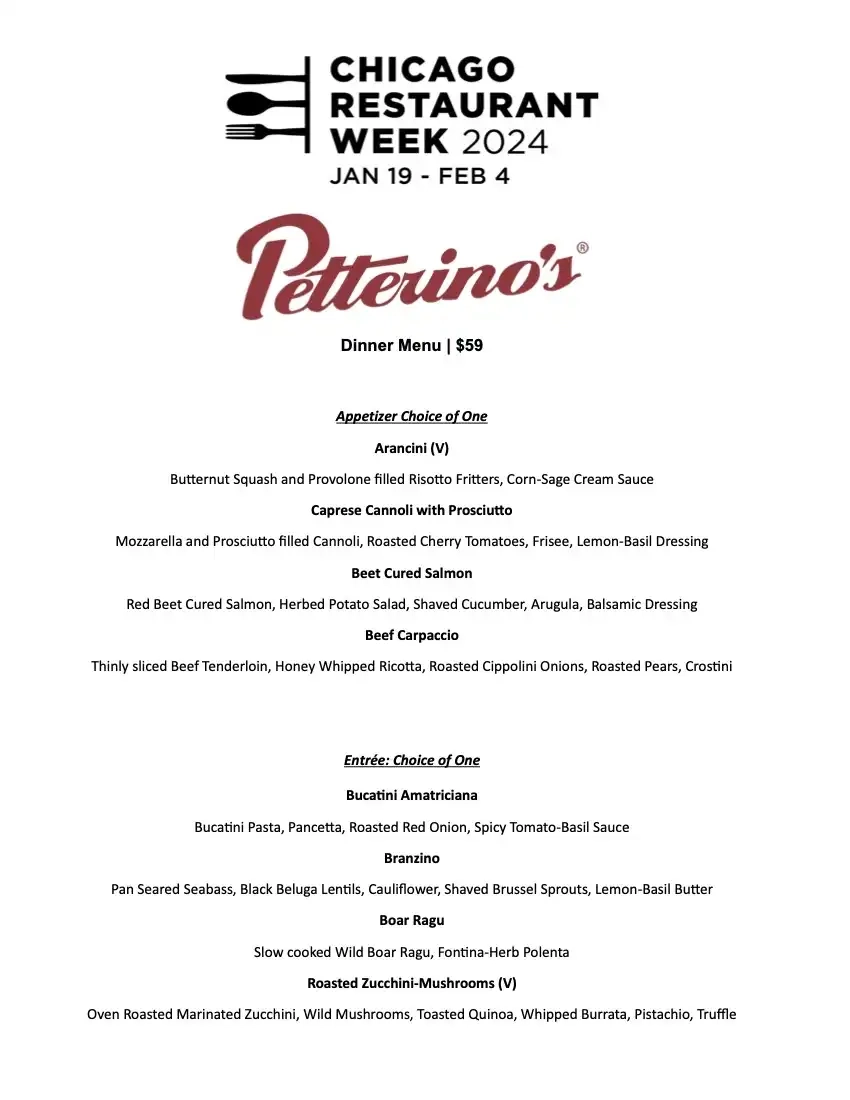 Chicago Restaurant Week 2024 Menu Patterinos Dinner 1