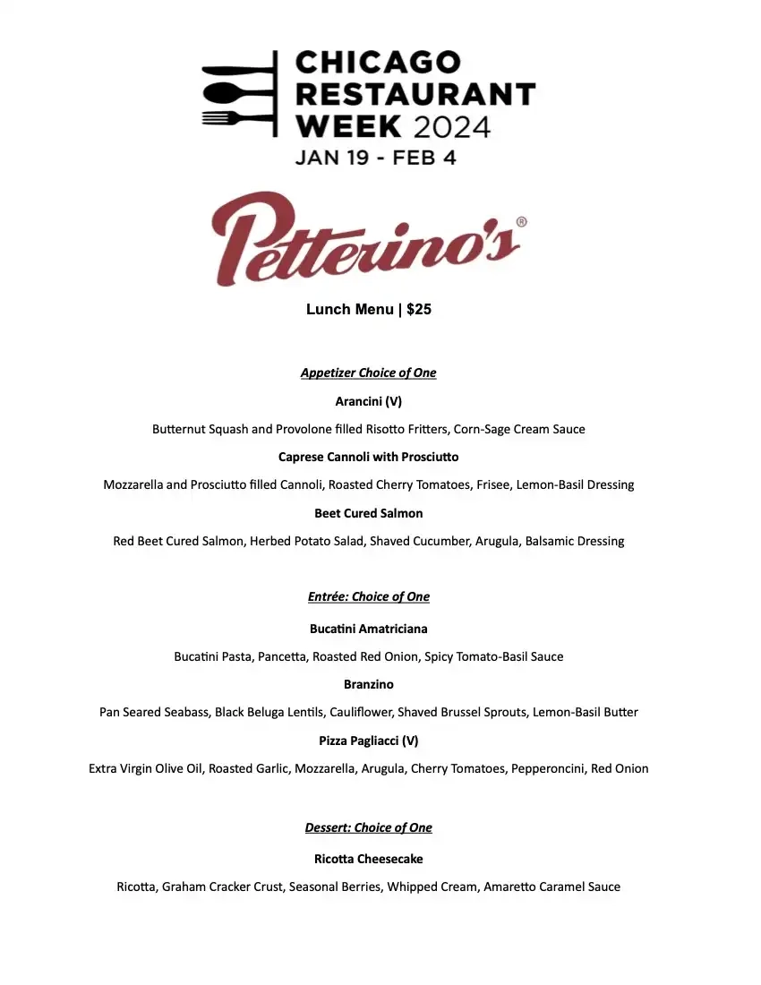 Chicago Restaurant Week 2024 Menu Patterinos Lunch 1