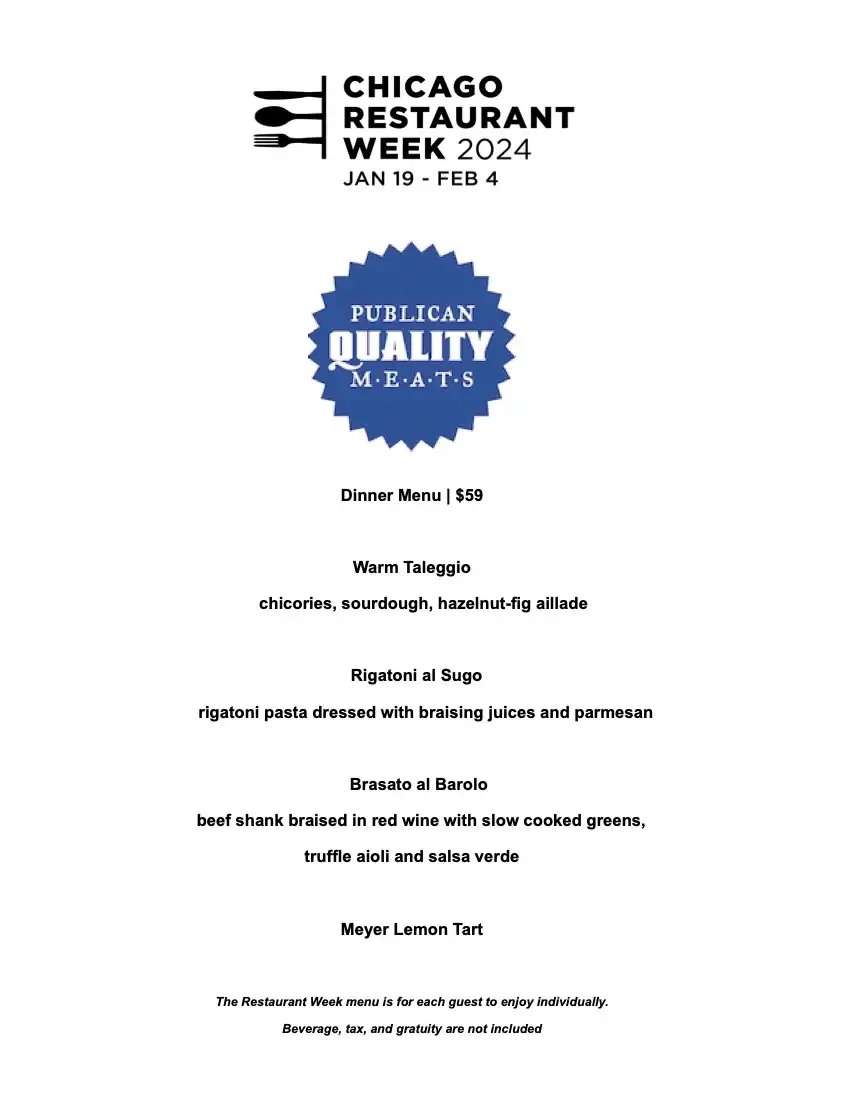 Chicago Restaurant Week 2024 Menu Publican Quality Meats