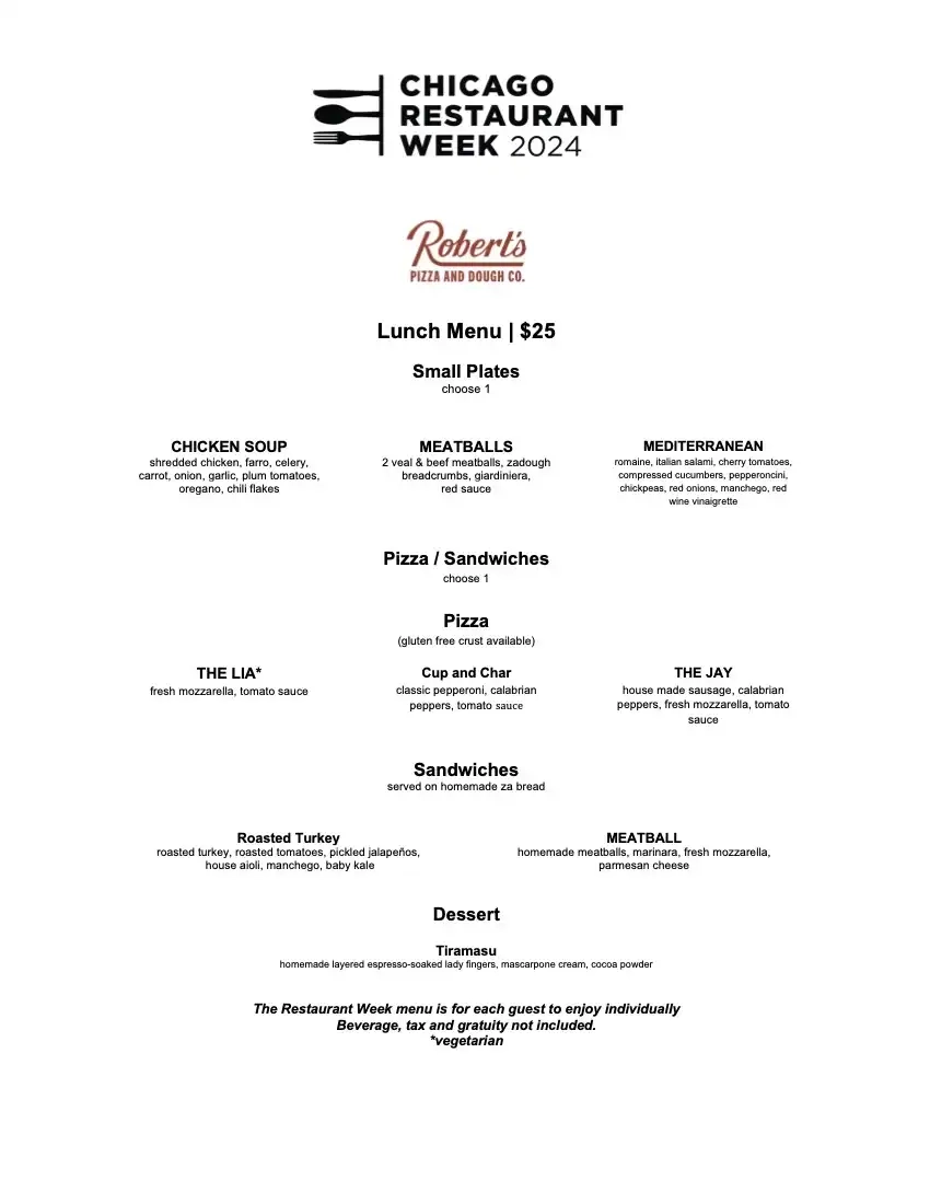 Chicago Restaurant Week 2024 Menu Roberts Pizza And Dough Company Lunch