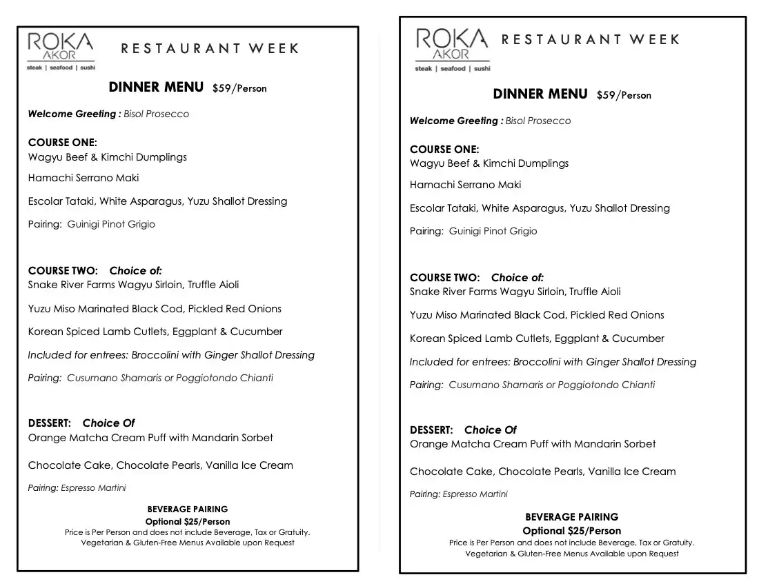 Chicago Restaurant Week 2024 Menu Roka Akor River North