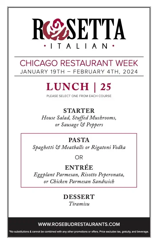 Chicago Restaurant Week 2024 Menu Rosebud Rosetta Italian