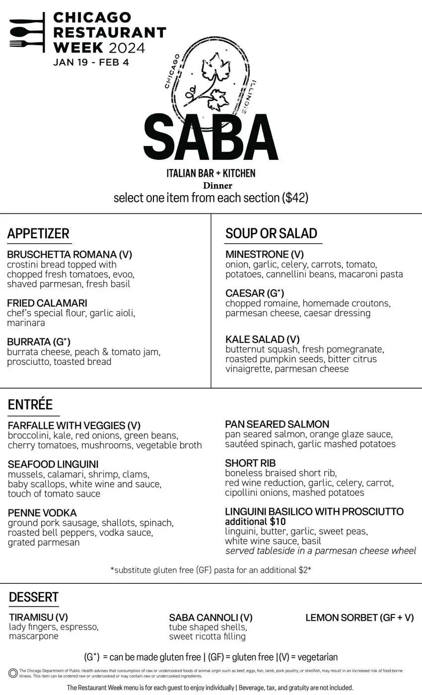 Chicago Restaurant Week 2024 Menu Saba Italian Bar And Kitchen Dinner