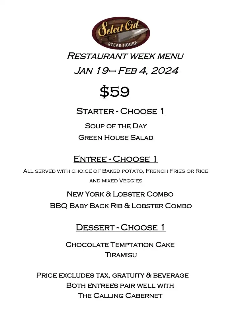 Chicago Restaurant Week 2024 Menu Select Cut Steakhouse Dinner 2