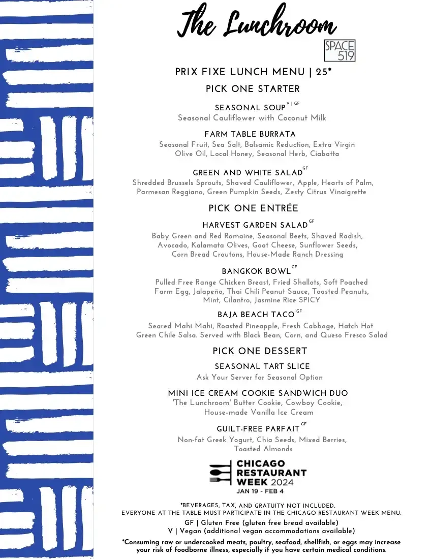 Chicago Restaurant Week 2024 Menu The Lunchroom at SPACE 519 Lunch