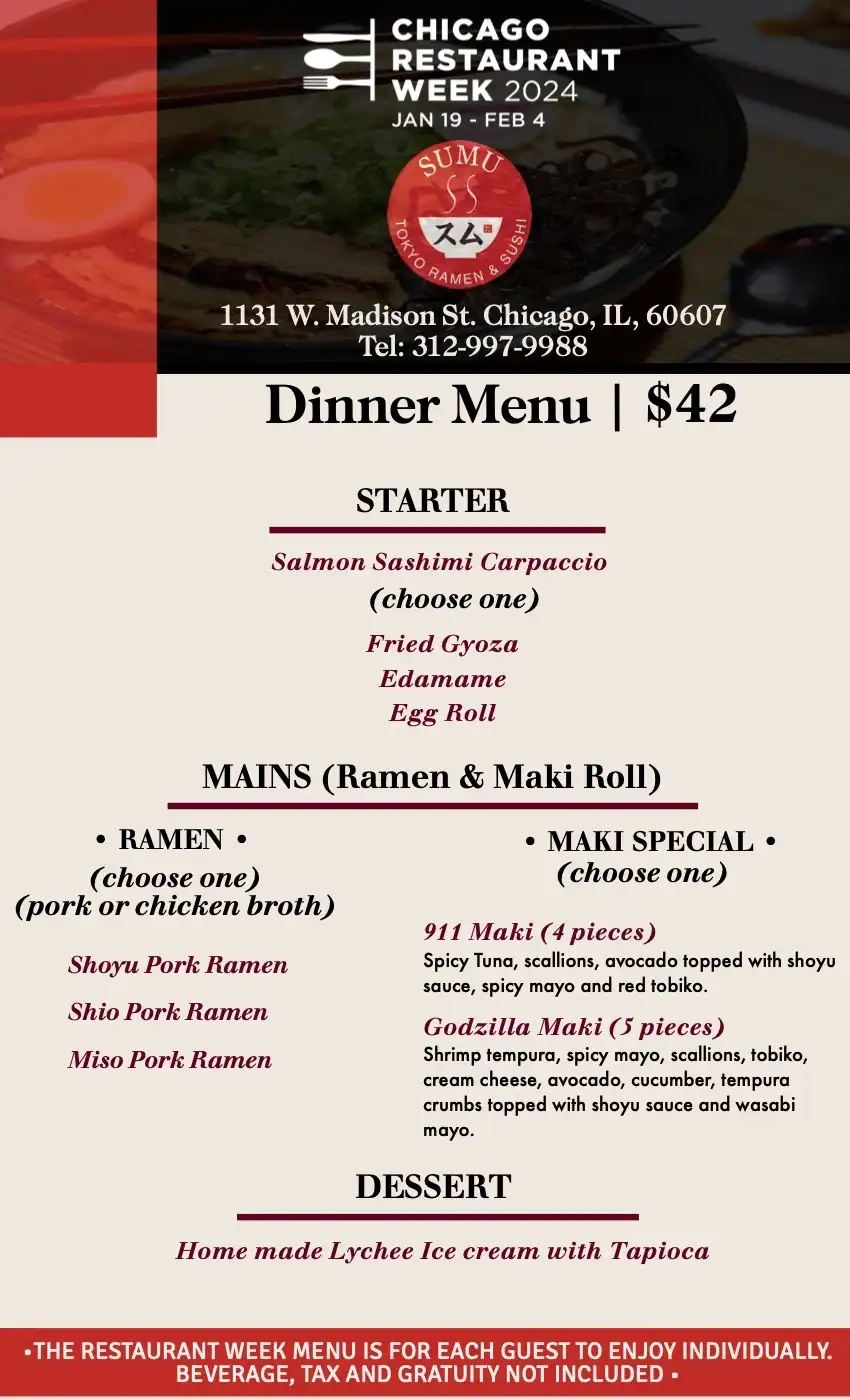 Chicago Restaurant Week 2024 Menu Sumo Tokyo Ramen And Sushi Dinner
